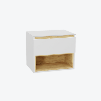 Tuto 2.0 szafka wisząca 60 cm 1 szuflada front gładki niski, blat biały lakierowany, biały/biały